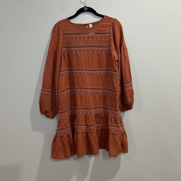 Anthropologie Eyelet Mini Dress Size Small Puff Sleeve Boho‎ - Picture 2 of 11